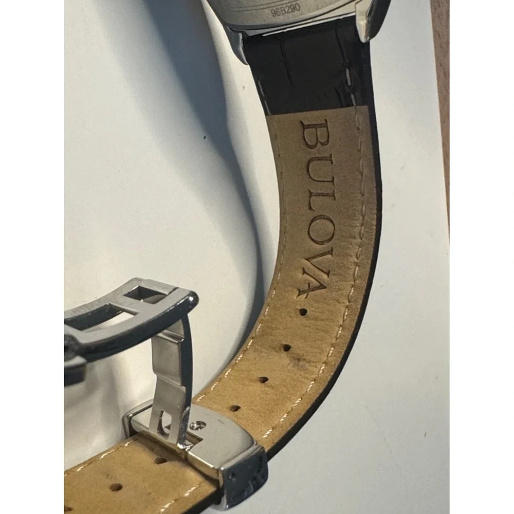 Bulova Watch Mens OS Black Roman Numeral Tonneau Leather Strap 96B290‎